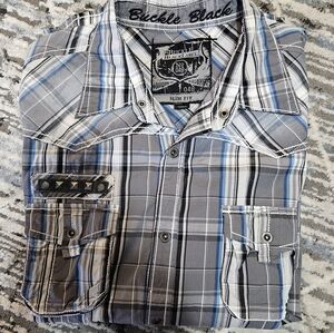 Mens Buckle Black Long Sleeve Shirt